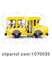 Poster, Art Print Of 3d Ivory Kids Waving On A School Bus