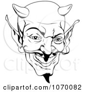 Clipart Black And White Devil Face Royalty Free Vector Illustration by AtStockIllustration
