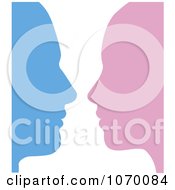 Poster, Art Print Of Male And Female Face Profiles Facing Each Other