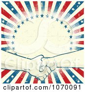 Clipart Grungy Liberty Background Of Two Hands Shaking Over A Circle Royalty Free Vector Illustration by Pushkin