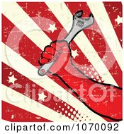 Clipart Grungy Liberty Hand Holding A Wrench Over Stars And Stripes Royalty Free Vector Illustration by Pushkin