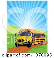 Clipart Yellow School Bus And Shining Sky Royalty Free Vector Illustration