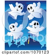 Poster, Art Print Of Spooky Halloween Ghosts In A Cemetery
