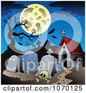 Poster, Art Print Of Full Moon Over A Spooky Cemetery