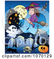 Poster, Art Print Of Witch Over A Haunted Graveyard