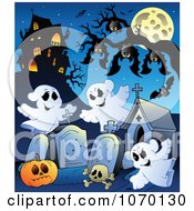 Clipart Bats Over A Haunted Graveyard Royalty Free Vector Illustration