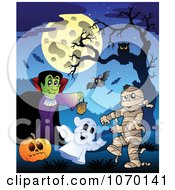 Poster, Art Print Of Vampire Ghost And Mummy Under A Full Moon