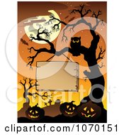 Poster, Art Print Of Blank Sign Hanging Above Jackolanterns On A Cemetery Tree