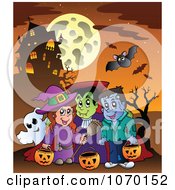 Poster, Art Print Of Trick Or Treaters Near A Haunted House