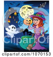 Poster, Art Print Of Ghost And Witch By A Haunted House