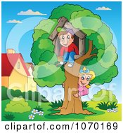 Clipart Children Playing At Their Tree House Royalty Free Vector Illustration by visekart