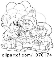 Poster, Art Print Of Outlined Birthday Boy Blowing Out His Candles