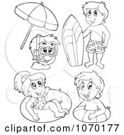 Poster, Art Print Of Outlined Kids With Summer Swimming Gear
