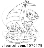Poster, Art Print Of Outlined Kids Sailing