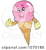 Clipart Strawberry Waffle Cone Holding A Thumb Up Royalty Free Vector Illustration by visekart