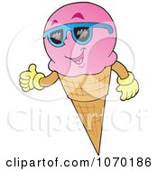 Poster, Art Print Of Thumbs Up Strawberry Ice Cream Cone Wearing Shades