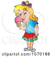 Poster, Art Print Of Girl Licking A Strawberry Ice Cream Cone