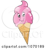 Clipart Strawberry Waffle Cone Ice Cream Character Royalty Free Vector Illustration by visekart