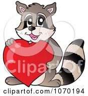 Poster, Art Print Of Raccoon Holding A Red Heart