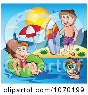 Poster, Art Print Of Summer Kids With A Surfboard Innertube And Snorkel Gear