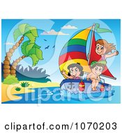 Poster, Art Print Of Kids Sailing By A Tropical Beach