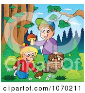 Poster, Art Print Of Children Picking Mushrooms Outdoors
