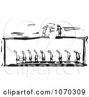 Clipart Woodcut Styled People Looking Down At Others Trapped In A Box Royalty Free Vector Illustration