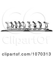 Clipart Woodcut Styled People Walking In A Line Royalty Free Vector Illustration