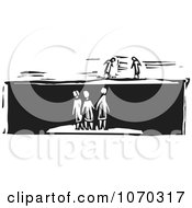 Clipart Woodcut Styled People Above Others Trapped In A Box Royalty Free Vector Illustration