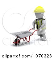 Poster, Art Print Of 3d White Character Moving Cement In A Wheelbarrow