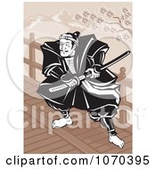 Clipart Samurai Warrior Reaching For His Sword Royalty Free Vector Illustration