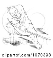 Poster, Art Print Of Outlined Samurai Warrior Fighting With A Sword