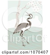 Clipart Brown Crane Near A Tree Royalty Free Vector Illustration