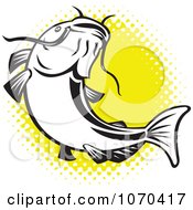 Clipart Catfish Over Yellow Halftone Royalty Free Vector Illustration