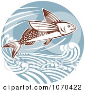 Clipart Flying Fish And Waves Royalty Free Vector Illustration