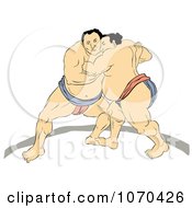 Two Sumo Wrestlers Engaged In A Match