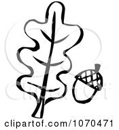 Clipart Black And White Oak Leaf And Acorn Royalty Free Vector Illustration