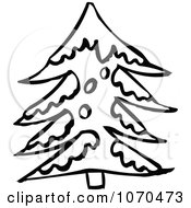 Clipart Black And White Snow Flocked Tree Royalty Free Vector Illustration