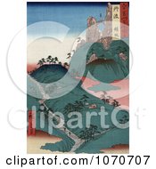Poster, Art Print Of People Walking On A Path In A Steep Hilly Landscape Near A Natural Bridge Tanba Japan