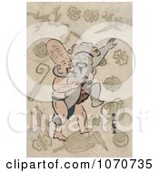 Poster, Art Print Of Two Of The Seven Lucky Gods Daikoku And And Fukurokuju Engaged In A Sumo Wrestling Match