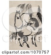 Poster, Art Print Of Two Horses Near A Willow Tree