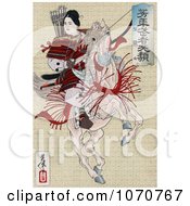 Poster, Art Print Of Female Japanese Warrior Han Gaku Armed With Arrows On The Back Of A Rearing Horse