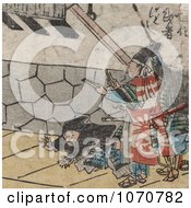 Poster, Art Print Of A Samurai With Clappers Man With Rope And Man On The Ground
