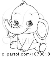 Poster, Art Print Of Outlined Sitting Baby Elephant