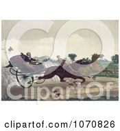 Poster, Art Print Of Two Competitive Men Racing Their Horses Down A Street With A Dog Running Along The Side