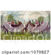 Illustration Of A Group Of Jockeys On Their Horses Royalty Free Historical Clip Art by JVPD #COLLC1070827-0002