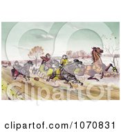 Poster, Art Print Of Man Woman And Senior Man Racing Horses Down A Street In Winter