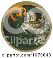 Poster, Art Print Of Knight On A White Horse Battling A Green Dragon