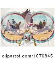Poster, Art Print Of Four Racing Jockeys On Horseback In Three Different Scenes