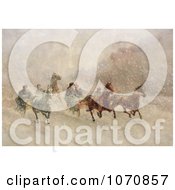 Poster, Art Print Of People Racing On Horse Drawn Sleighs On A Snowing Winter Day